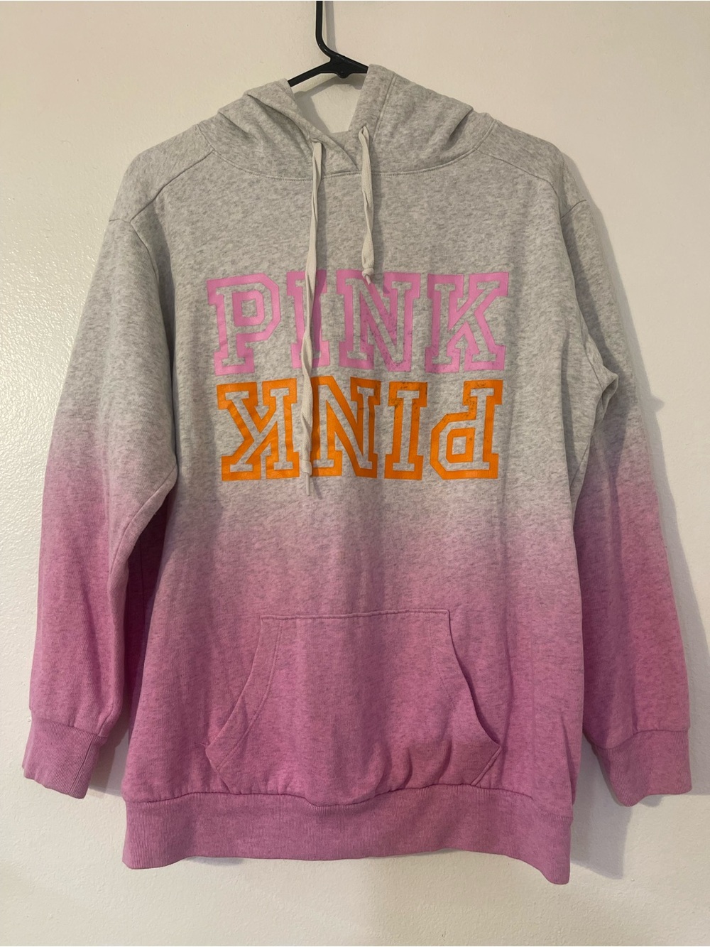 PINK Victoria's Secret Gray to Pink Ombre Hoodie with Orange Logo